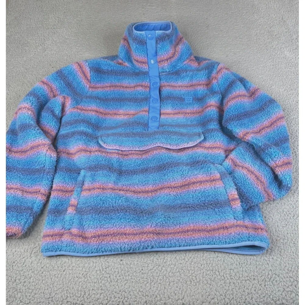 MOCK NECK Pullover Womens Large Blue Billabong Adventure Division Faux Fur